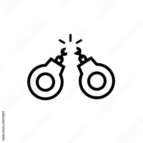 Broken handcuffs outline icon. Clipart image isolated on white background