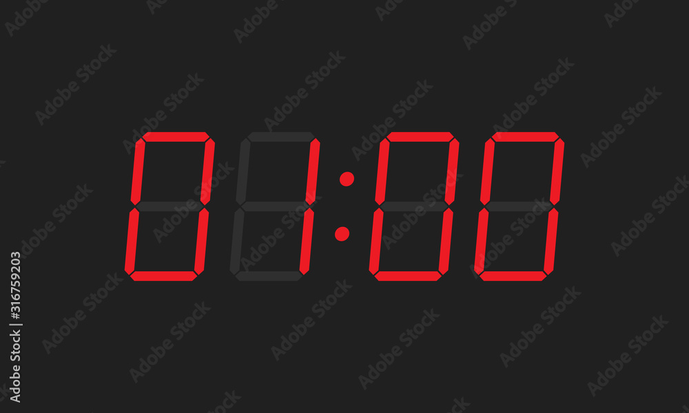 Digital Closeup Clock Displaying 1 00 O Clock Clipart Image Isolated On White Background Stock Vector Adobe Stock