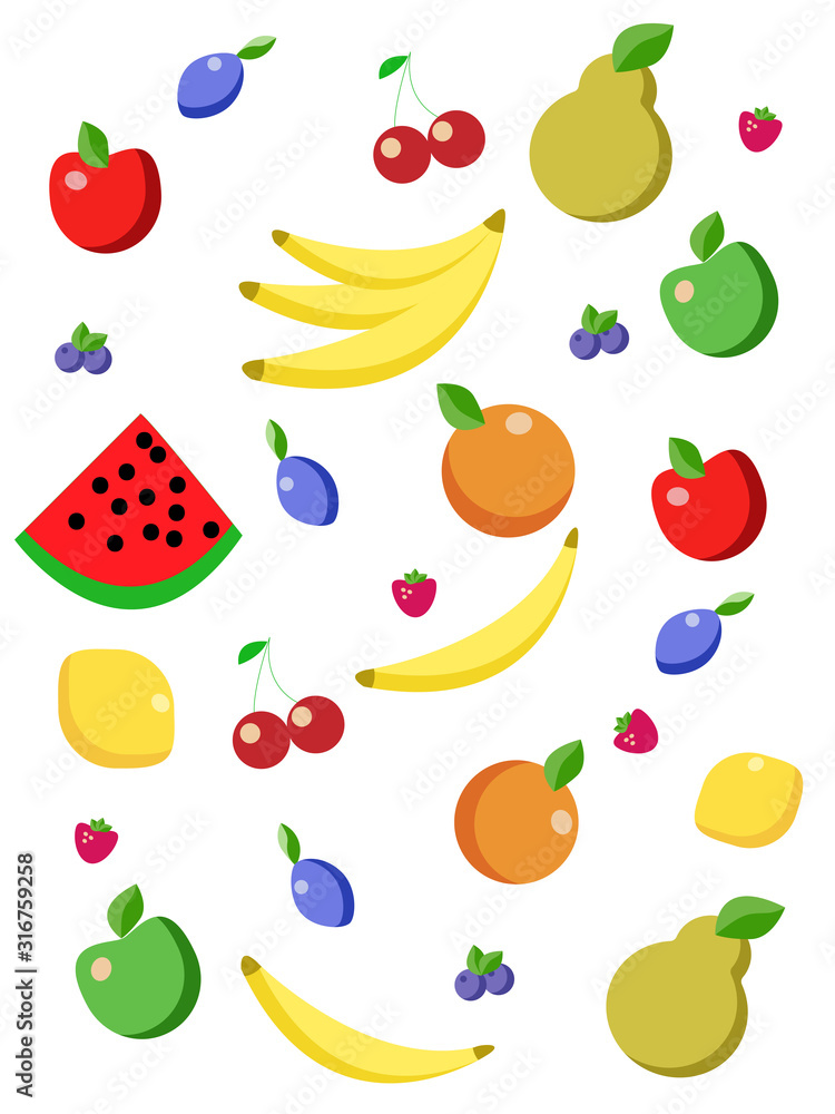 Illustrations of fruits and berries on white background. Nutritionist's recommendations Illustrations of fruits and berries on white background. Nutritionist's recommendations