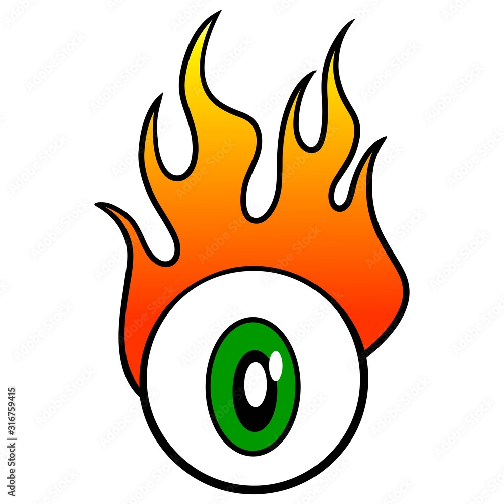 Eyeball On Fire - A cartoon illustration of a Eyeball with flames coming off of it. Eyeball On Fire - A cartoon illustration of a Eyeball with flames coming off of it.