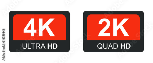 4k ultra hd and 2k quad hd. Modern technology signs. Vector illustration symbol Monitor display Label