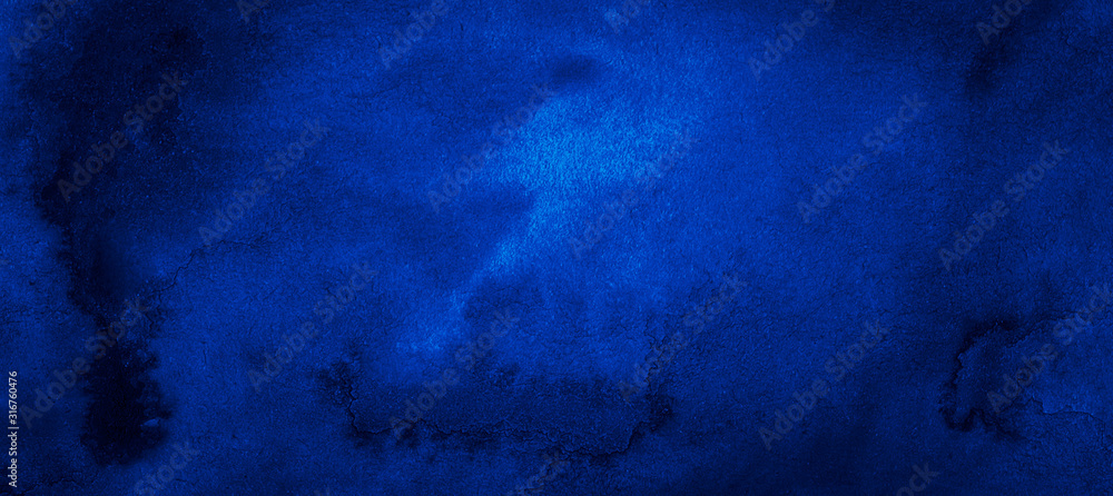 Dark blue watercolor background with torn strokes and uneven divorce. Abstract indigo background for design, template and pattern. - obrazy, fototapety, plakaty 