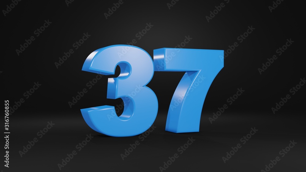 Number 37 in blue on black background, 3D illustration Number 37 in blue on black background, 3D illustration