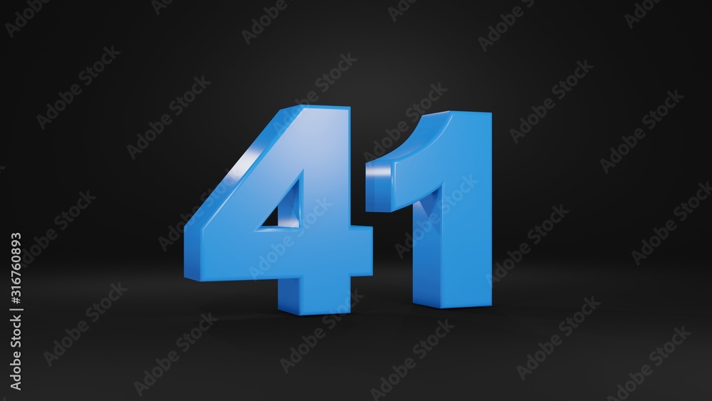 Number 41 in blue on black background, 3D illustration Number 41 in blue on black background, 3D illustration
