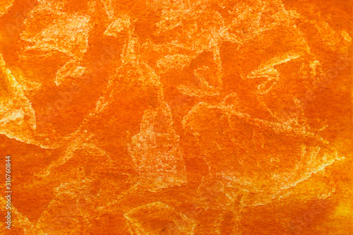 Orange watercolor on white background.The color splashing in the paper.It is a hand drawn. For text, element for decoration.