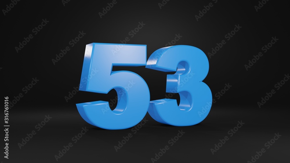Number 53 in blue on black background, 3D illustration Number 53 in blue on black background, 3D illustration