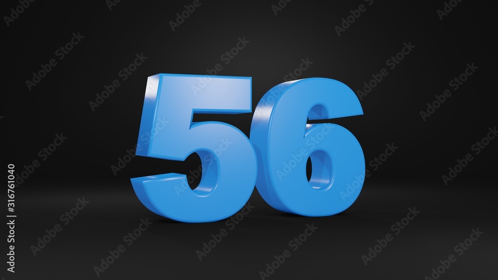 Number 56 in blue on black background, 3D illustration Number 56 in blue on black background, 3D illustration