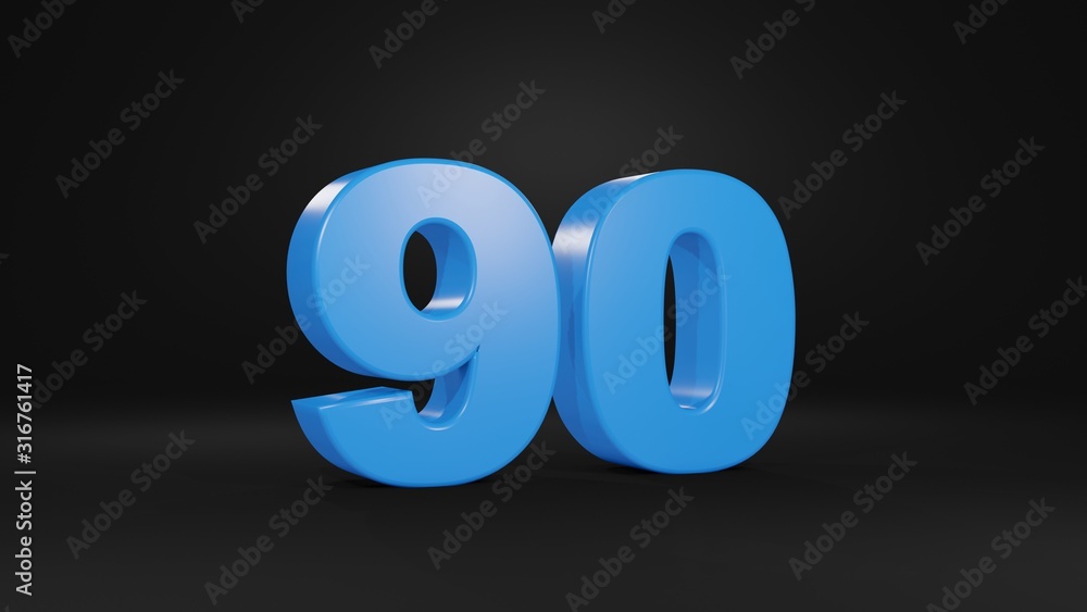 Number 90 in blue on black background, 3D illustration Number 90 in blue on black background, 3D illustration