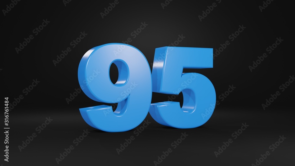 Number 95 in blue on black background, 3D illustration Number 95 in blue on black background, 3D illustration