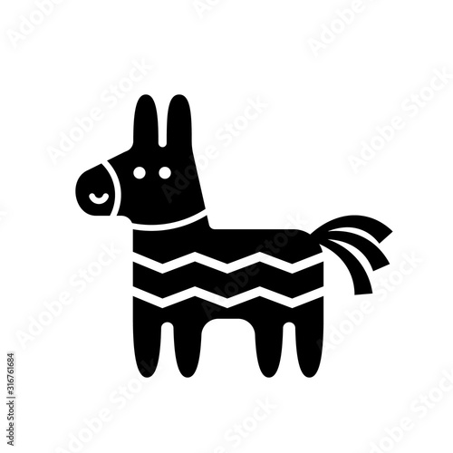 Pinata flat donkey silhouette icon. Clipart image isolated on white background