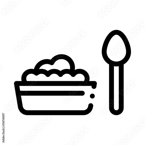 Food Plate Spoon Icon Vector. Outline Food Plate Spoon Sign. Isolated Contour Symbol Illustration