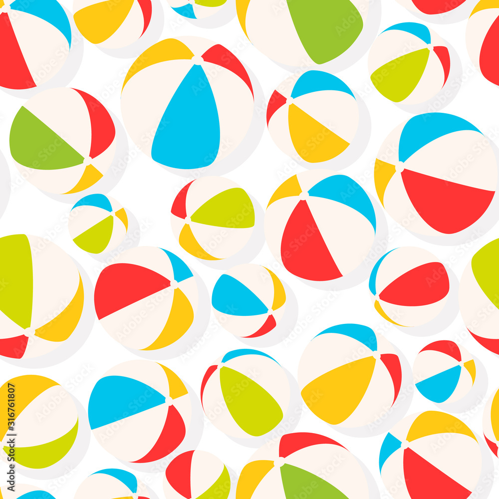 Beach ball seamless pattern. Clipart image isolated on white background