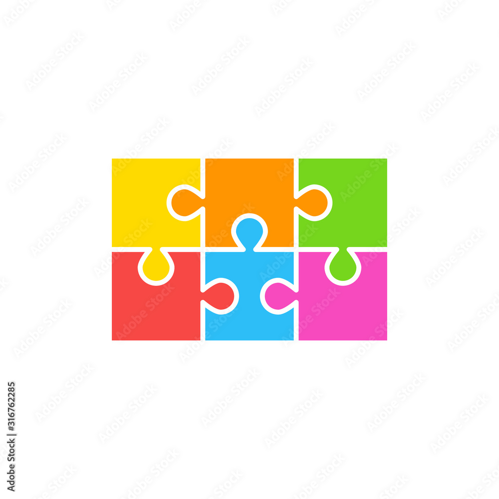 Puzzle 6 piece design. Clipart image isolated on white background