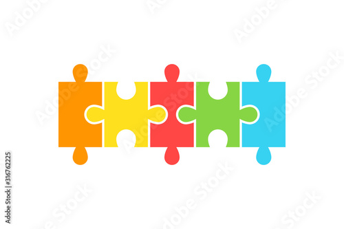 Puzzle 5 piece line design. Clipart image isolated on white background