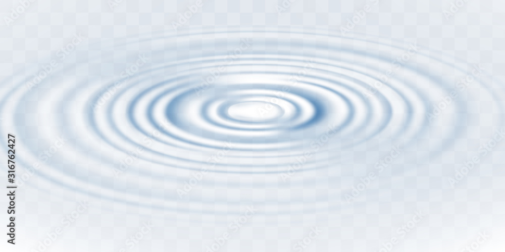 Fototapeta Blue circle water ripple isolated on transparent background. Realistic vector illustration