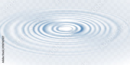 Blue circle water ripple isolated on transparent background. Realistic vector illustration
