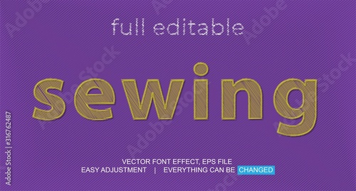 text font effect editable vector template, with the style of sewing thread, embroidery, and can be used for promotion fabrics, fashion, yarn, weaving and craft, easy to edit and adjust as needed