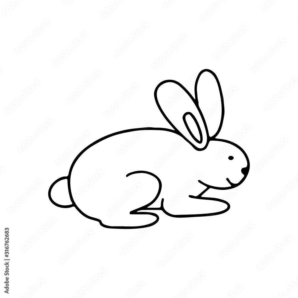 A little hare in doodle style. Isolated outline. Hand drawn vector illustration in black ink on white background. Single picture for your design, coloring books. A little hare in doodle style. Isolated outline. Hand drawn vector illustration in black ink on white background. Single picture for your design, coloring books.
