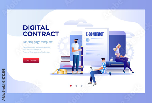 Smart digital contract vector illustration concept, businessman signing online contract agreement 