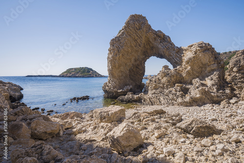 Landscape of Grande Blue Stegna beach (Secret beach), Rhodes, Greece photo