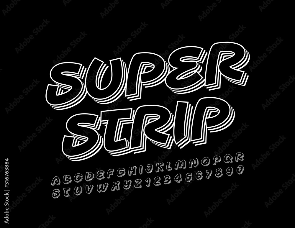 Vector stylish Alphabet. Black and White striped 3D Font. 