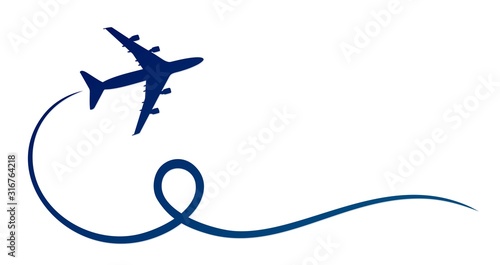 Symbol of flying blue airplane.