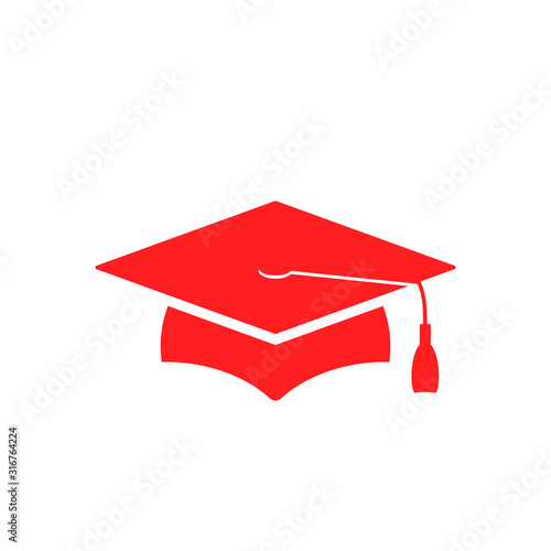 Red grad cap icon. Clipart image isolated on white background