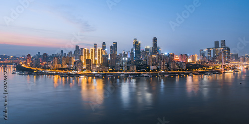 Night view from high buildings along the Yangtze River in Chongqing, China © Govan