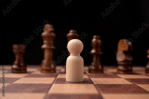 New business leader confrontation with king chess is a challenge for new business player  strategy and vision is key success. Concept of competition and leadership