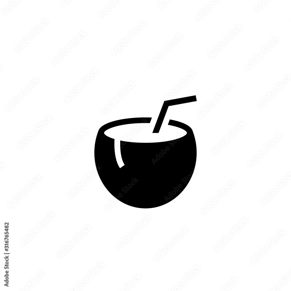Tiki drink coconut silhouette icon. Clipart image isolated on white