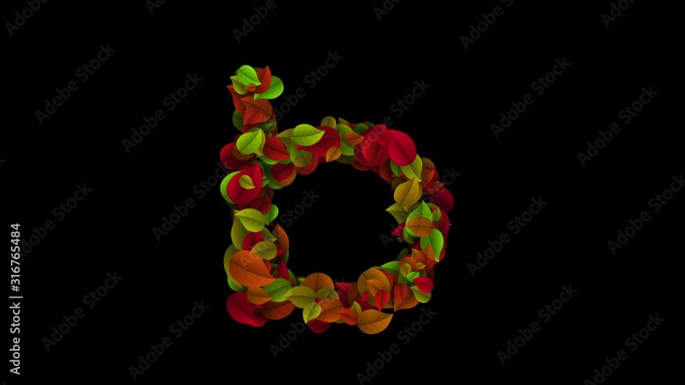 Letter B lowercase made with colored leafs Letter B lowercase made with colored leafs