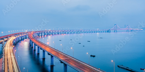 Canvas Print Night scenery of Dalian sea-crossing bridge in Dalian, Liaoning, China