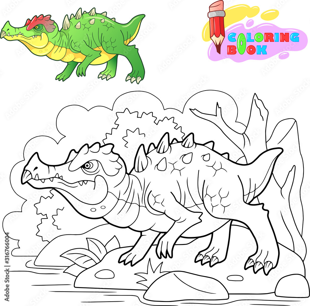 Obraz premium cartoon scary carnivorous dragon went hunting, funny illustration