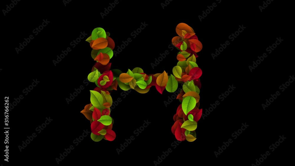 Letter H uppercase made with colored leafs Letter H uppercase made with colored leafs