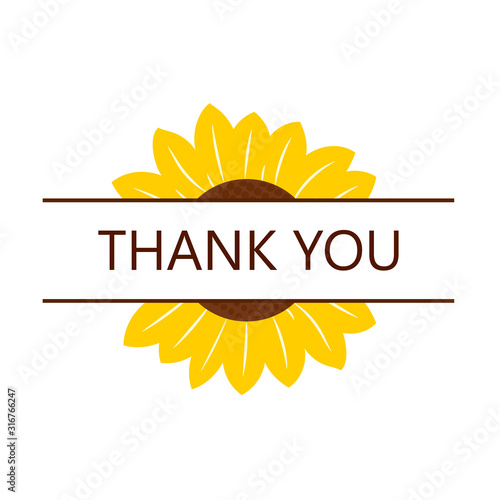 Split Sunflower with thank you. Clipart image isolated on white background