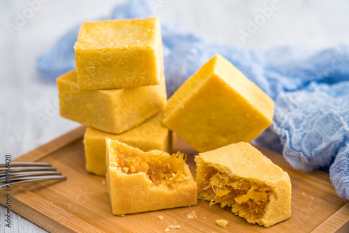 A few pieces of delicious Chinese pineapple cake in a tray