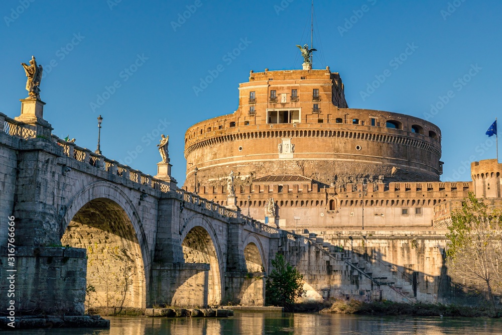 Famous italia fortress Saint Angel castle in Rome in Italy.