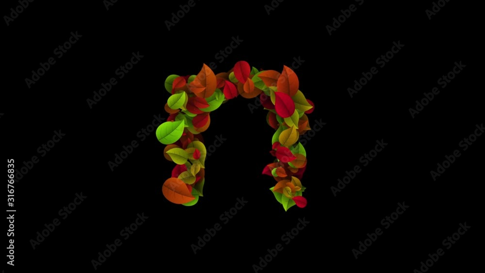 Letter N lowercase made with colored leafs Letter N lowercase made with colored leafs
