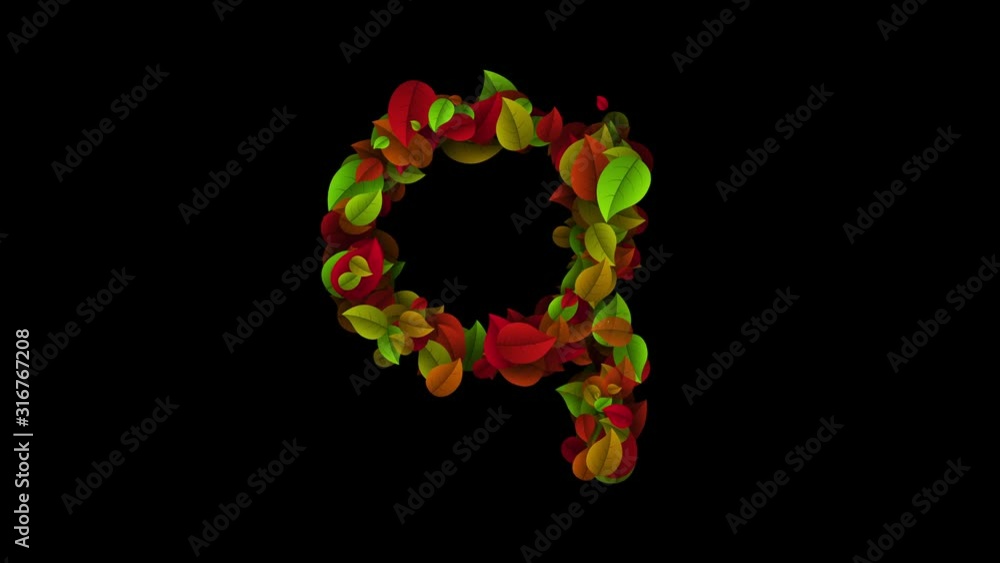 Letter Q lowercase made with colored leafs Letter Q lowercase made with colored leafs