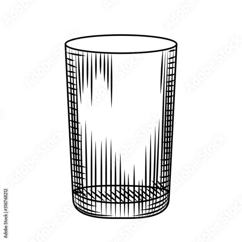 Vintage highball glass. Empty collin glass hand drawn sketch.