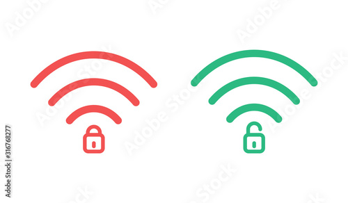 Wifi icons. Locked and Unlocked Wi-Fi. Vector