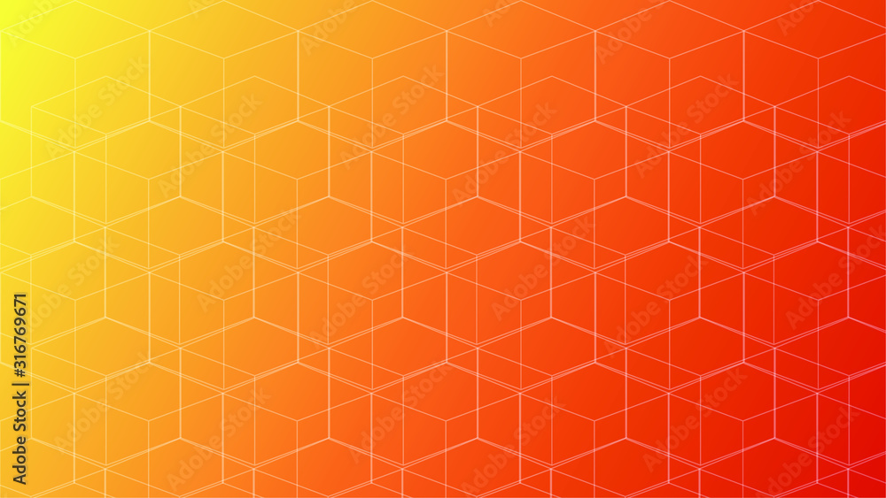 Orange background with hexagon shape, vector.
