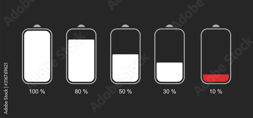 Battery Charge Level. Phone Battery Icons. Vector