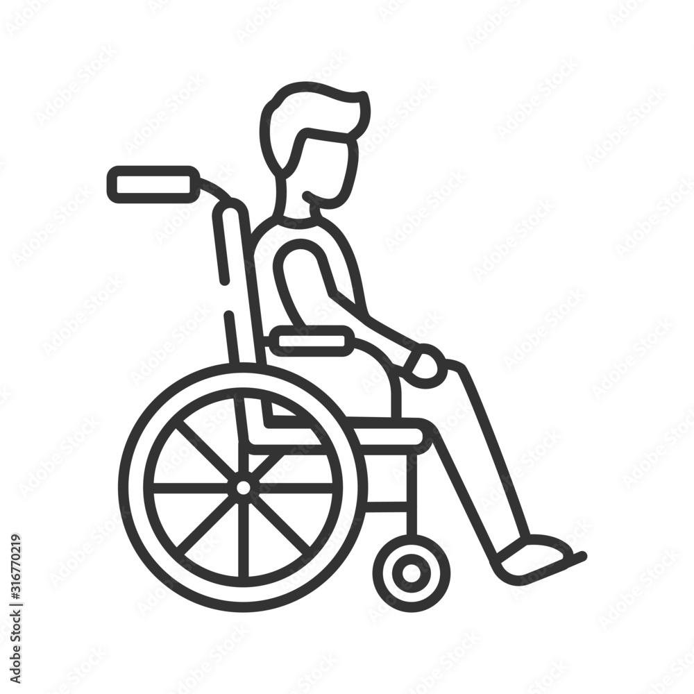Disability line black icon. Man in manual wheelchair. People with disabilities or physical