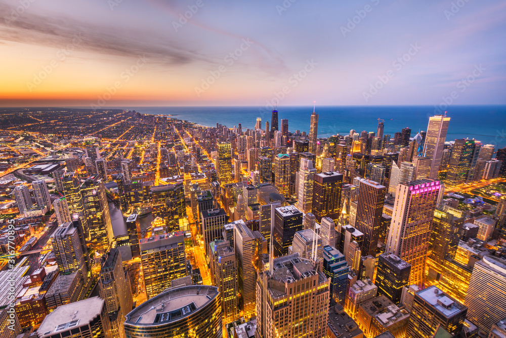 Chicago, Illinois, USA Aerial Skyline View