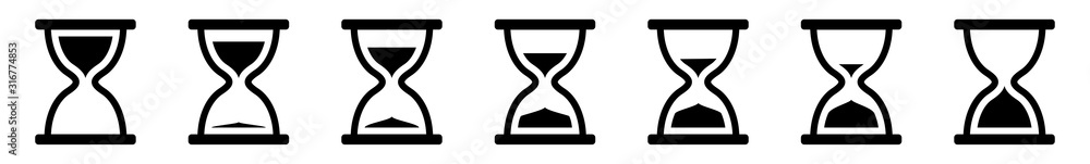 Hourglass Icon Black | Hourglasses | Time Symbol | Sandglass Logo | Clock Sign | Timer | Isolated | Variations - obrazy, fototapety, plakaty 