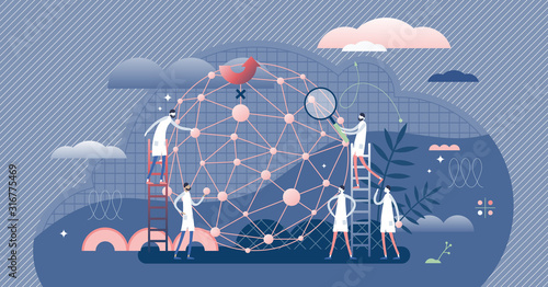 AI network machine learning developers, flat tiny persons concept vector illustration