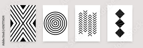 Abstract geometric monochrome posters. Scandinavian line art templates simple swiss style. Vector set