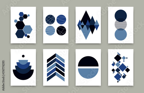 Modern abstract geometric poster set. Vector scandinavian flat art design templates. Simple trendy illustration swiss style for wallpaper, poster, flyer, banner, home decor