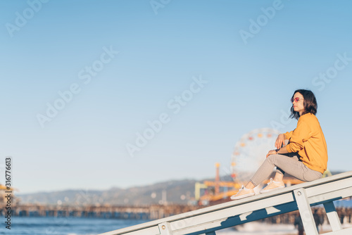 Attractive girl on the beach in Santa Monica